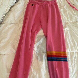 Aviator Nation Sweatpants 5 vertical stripe rainbow, S